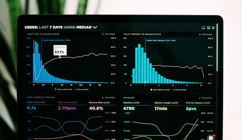 Performance charts on a laptop screen